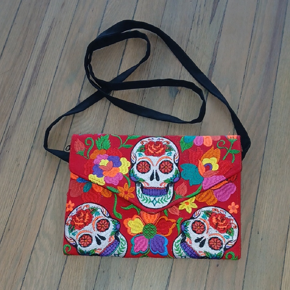 Embroidered Day Of The Dead Purse